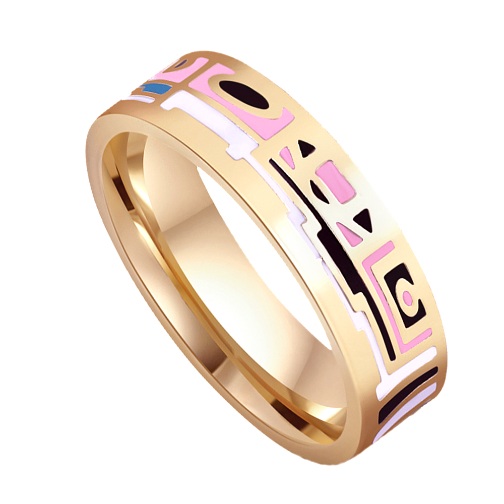Aranyozott divat karikagyűrű egyedi, színes tűzzománc díszítéssel (0061038AE88)