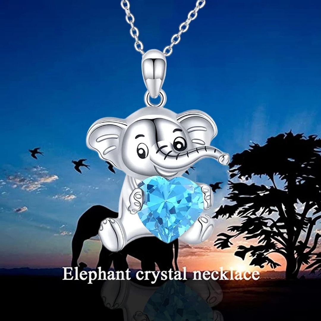 Anker divat nyaklánc vidám kis elefánt és kristály szív medállal (0361228AE44)