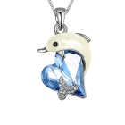 Velencei kocka nyaklánc asszimetrikus kristály szívvel és rajta egy fehér delfinnel
