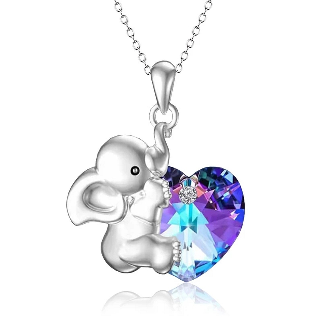 Nyaklánc egy kis elefánt medállal, aki egy kristály szívbe kapaszkodik (0361231AE77)