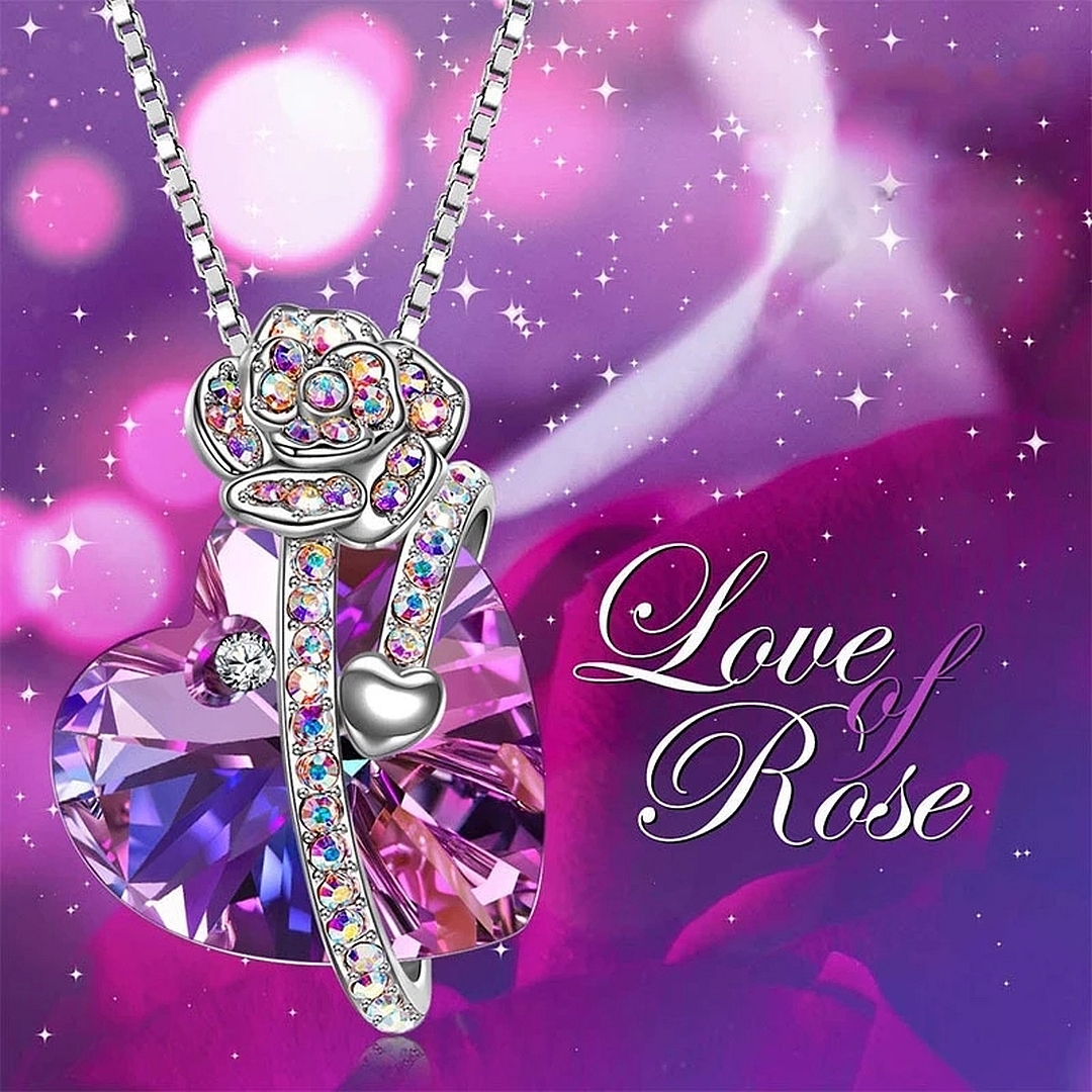 Szív rózsával kristály medál velencei kocka nyaklánccal (0361248AE77)