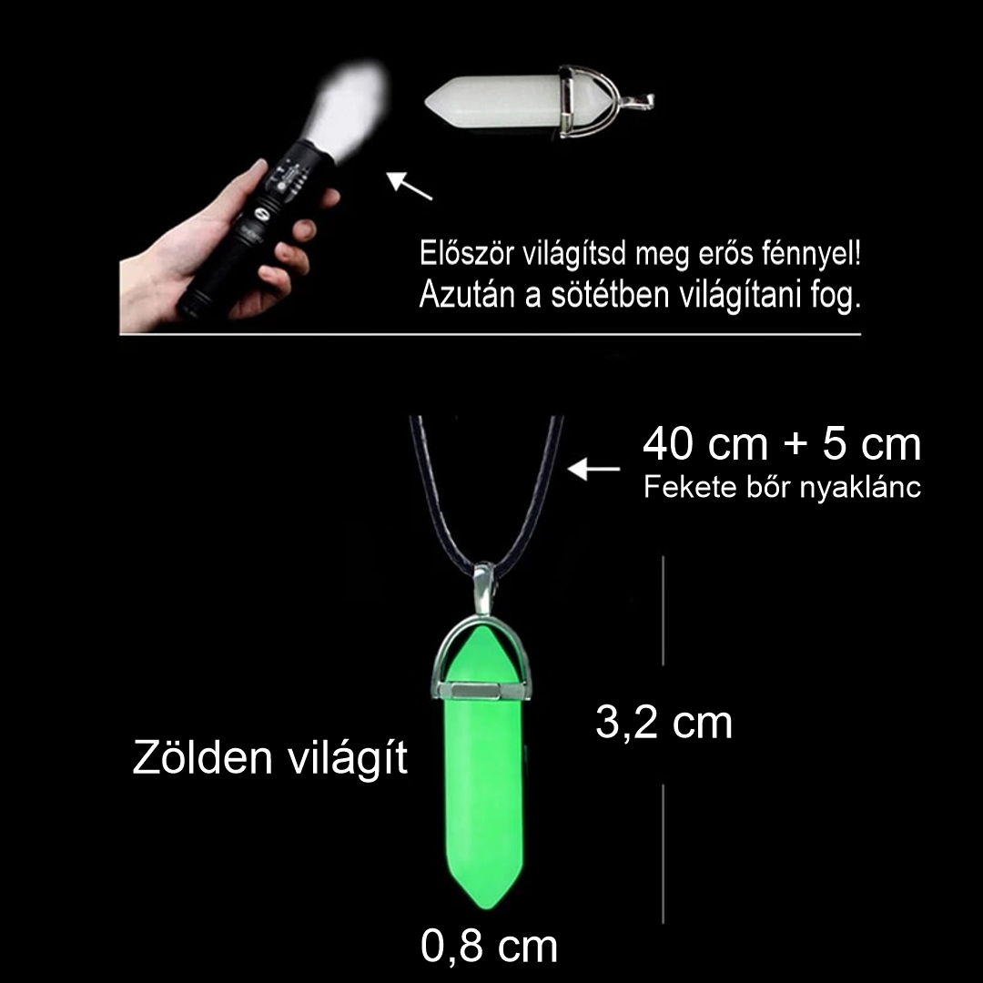 Világító ásvány medál PU bőr nyakláncon - zölden világít (0361250AE38)