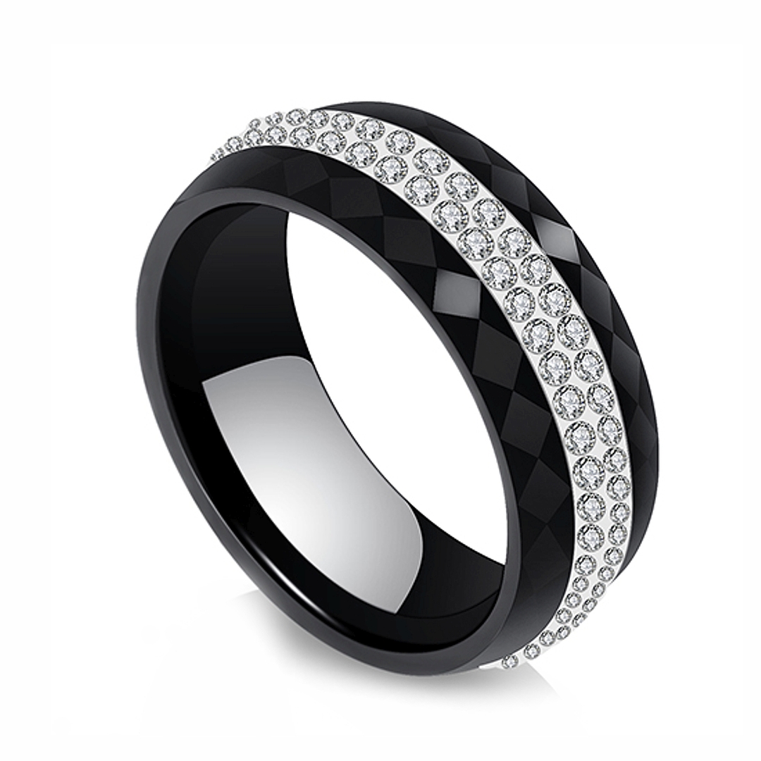 Fekete kerámia gyűrű két sorban körben cirkónia drágakövekkel (3012007SC00)