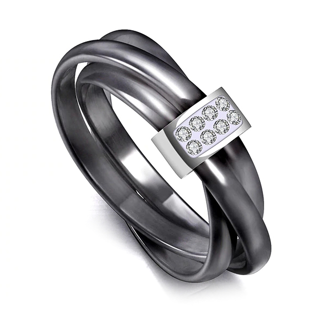 Fonott kinézetű fekete kerámia gyűrű nemesacél fejrésszel és cseh kristályokkal (3012026SC00)