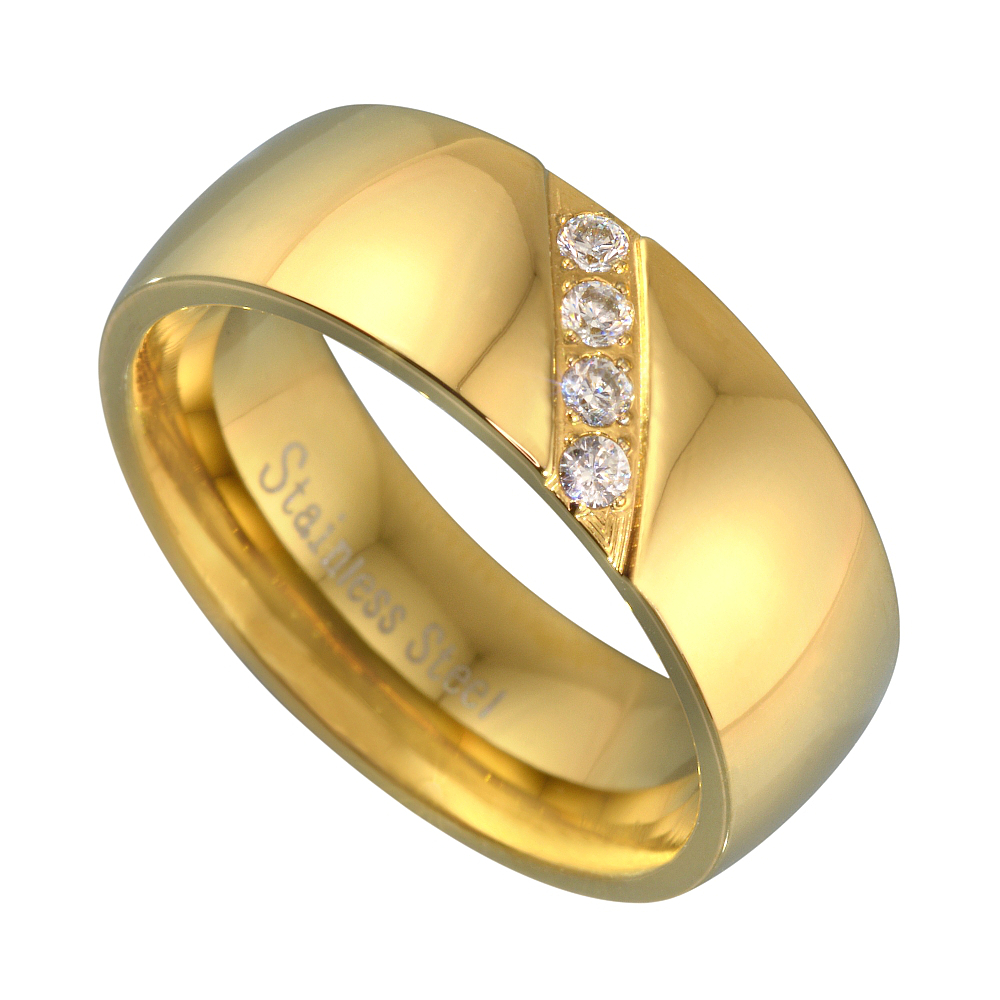 Nemesacél karikagyűrű 18K arany bevonattal és cirkónia drágakövekkel (3030017ZY00)