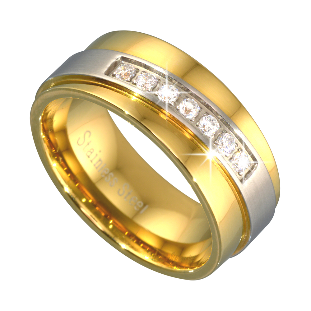 Nemesacél karikagyűrű 18K arany bevonattal és cirkónia drágakövekkel (3030022ZY00)