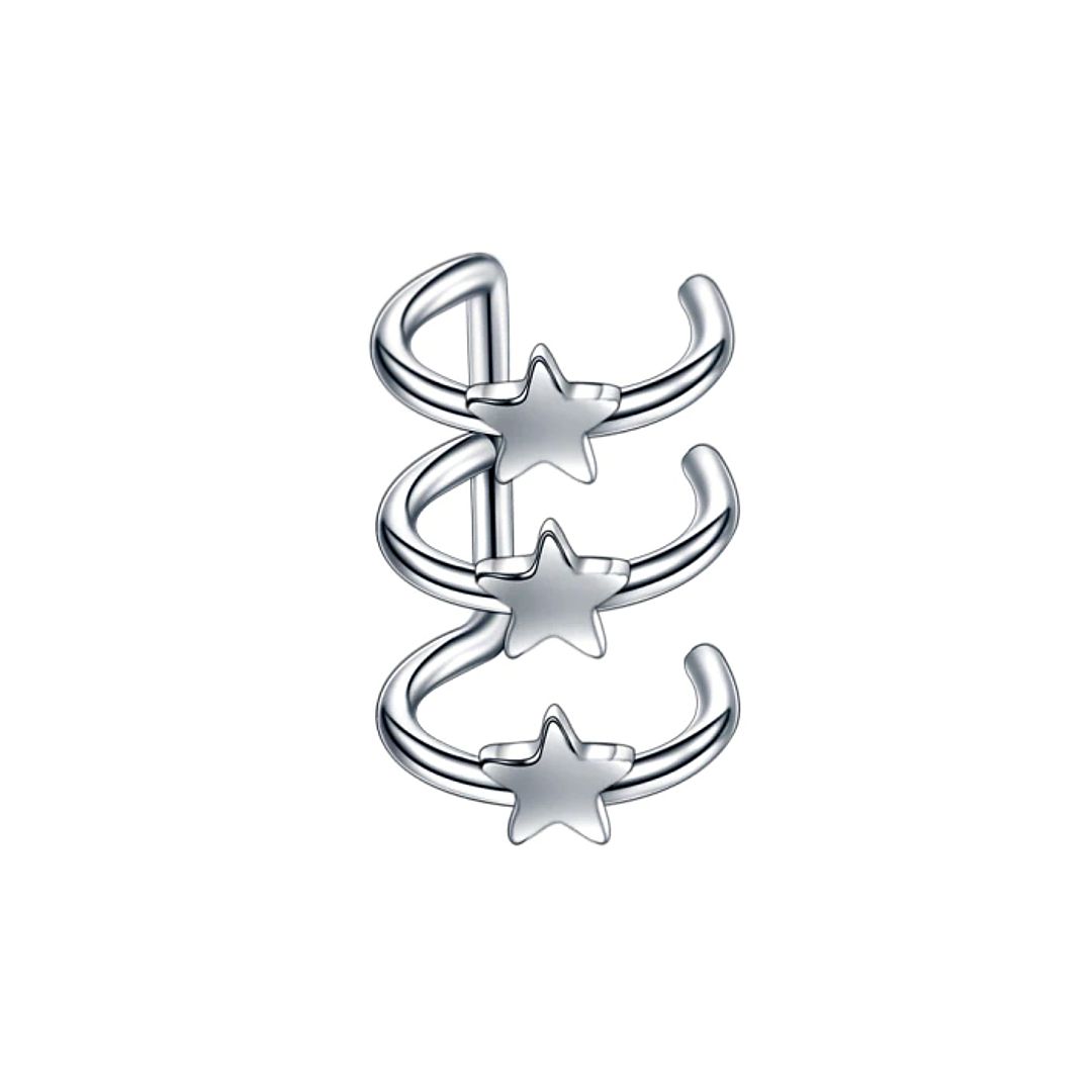 Három soros nemesacél karika fülgyűrű csillagokkal (3110135ST97)