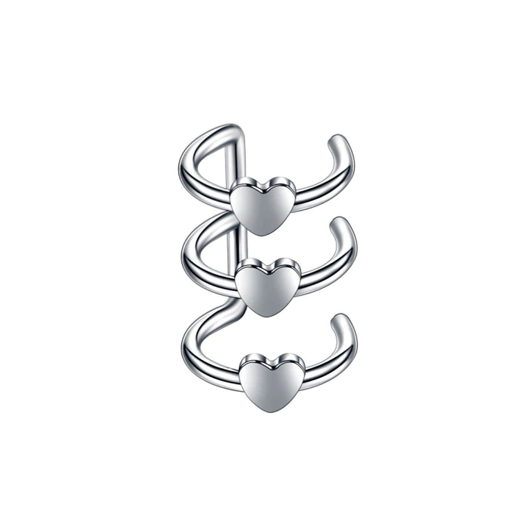 Három soros nemesacél karika fülgyűrű szívecskékkel (3110136ST97)