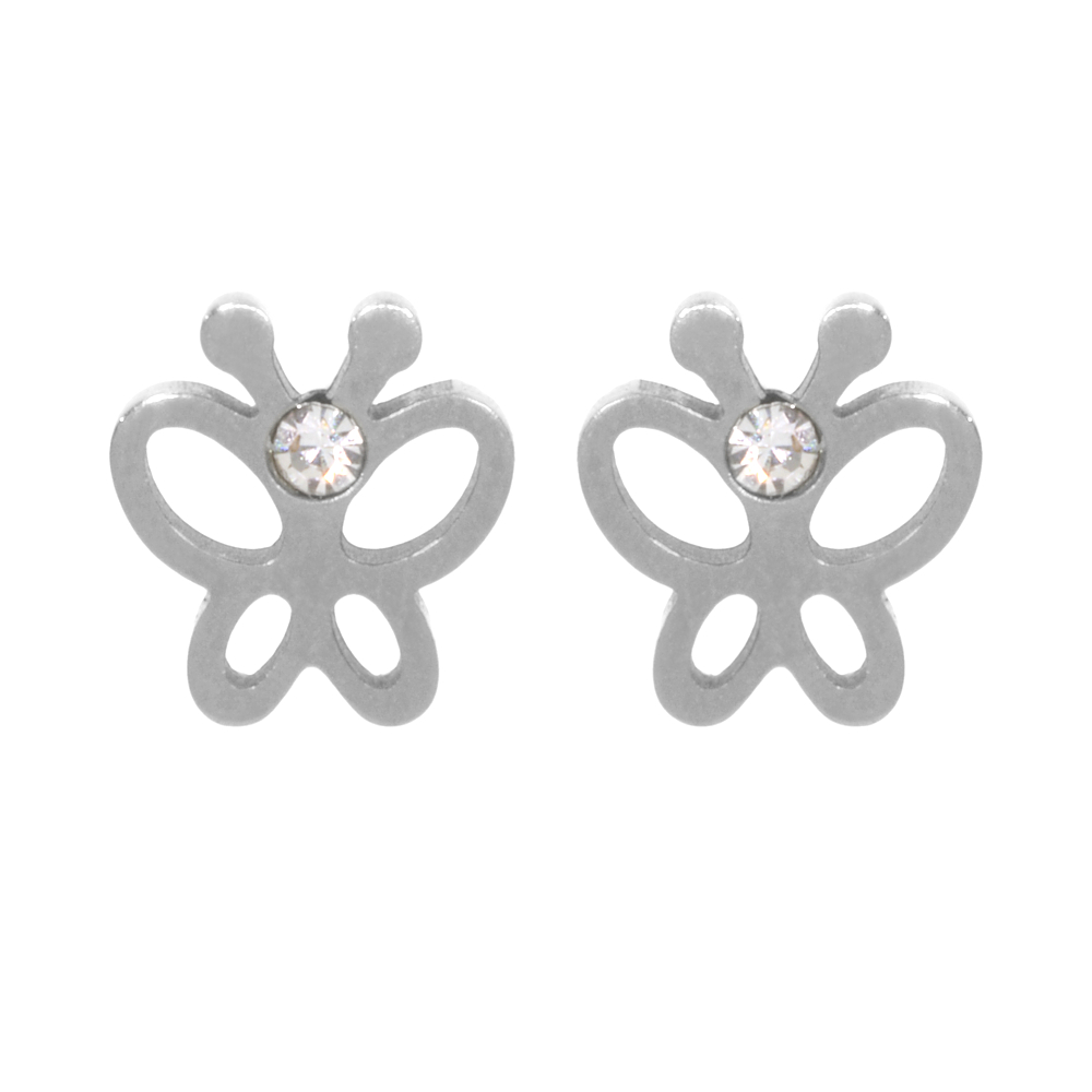 Pillangó formájú bedugós nemesacél fülbevaló cirkónia drágakővel (3112056ST97)