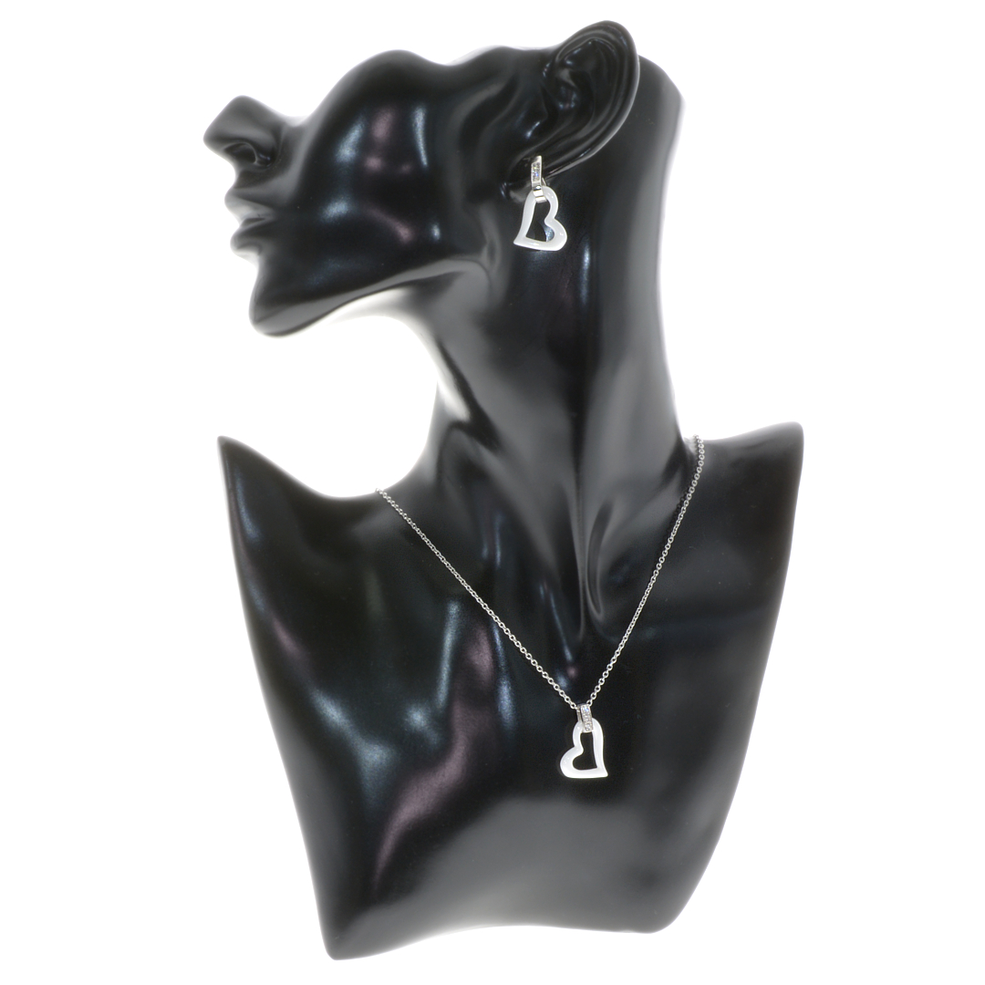Nemesacél anker lánc szív alakú kerámia medállal és cirkónia drágakövekkel (3312015SC00)