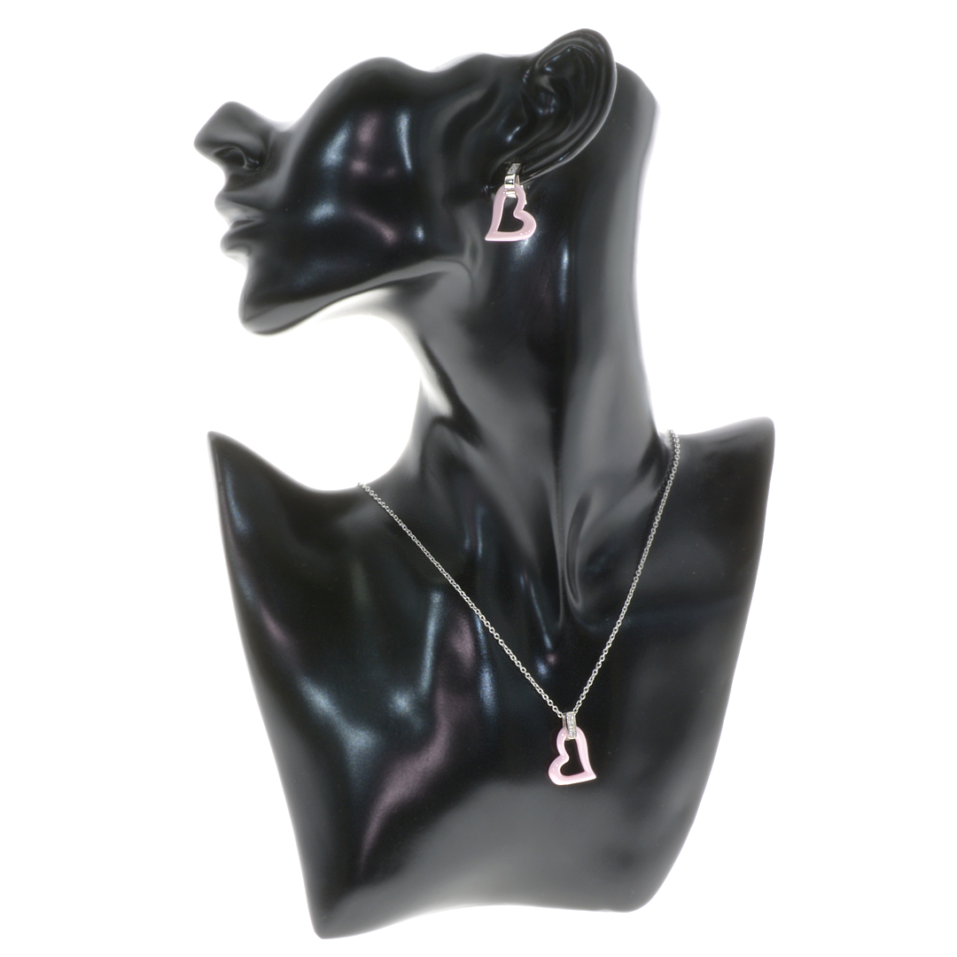 Nemesacél anker lánc szív alakú kerámia medállal és cirkónia drágakövekkel (3312016SC00)