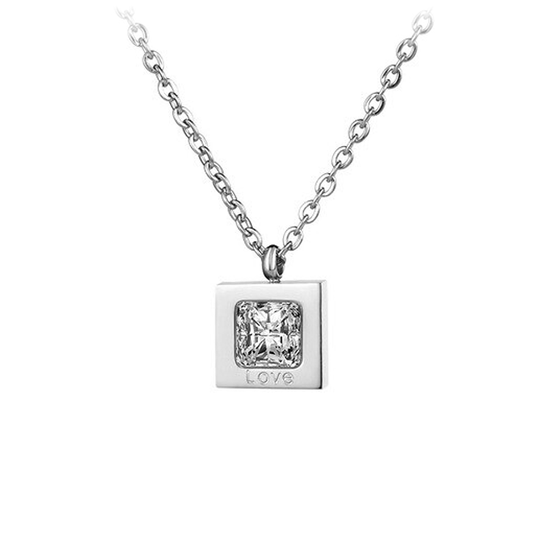 Nemesacél nyaklánc négyzet alakú medállal és princess csiszolású cirkónia drágakővel (3312024ST97)