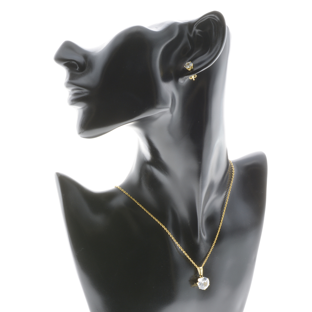 Kerek cirkónia drágaköves bedugós fülbevaló és nyaklánc medállal nemesacél ékszer kollekció arany bevonattal (3612006ST00)