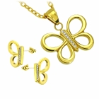 Cirkónia drágaköves pillangó alakú bedugós fülbevaló és nyaklánc medállal nemesacél ékszer kollekció arany bevonattal