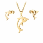 Delfin alakú bedugós fülbevaló és nyaklánc medállal nemesacél ékszer kollekció arany bevonattal