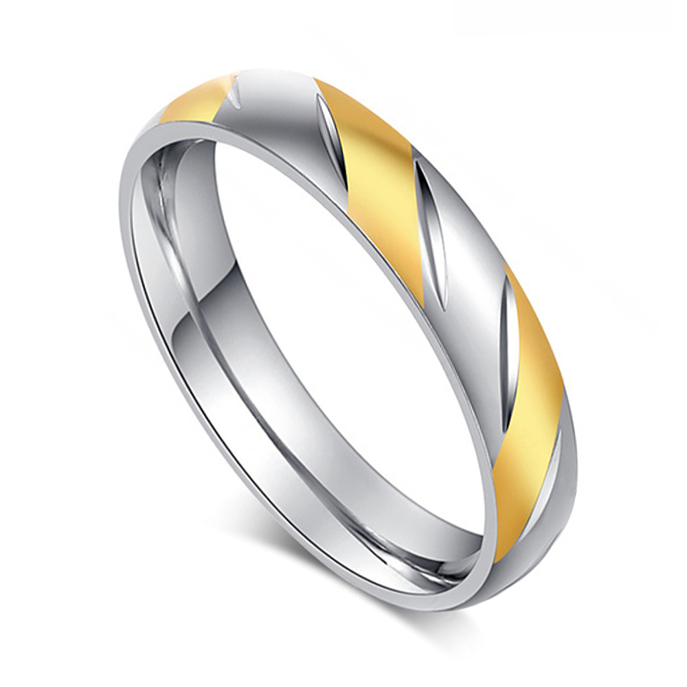 Nemesacél gyűrű részben aranyozott átlós sávokkal és bemarásokkal (4010019ST88)