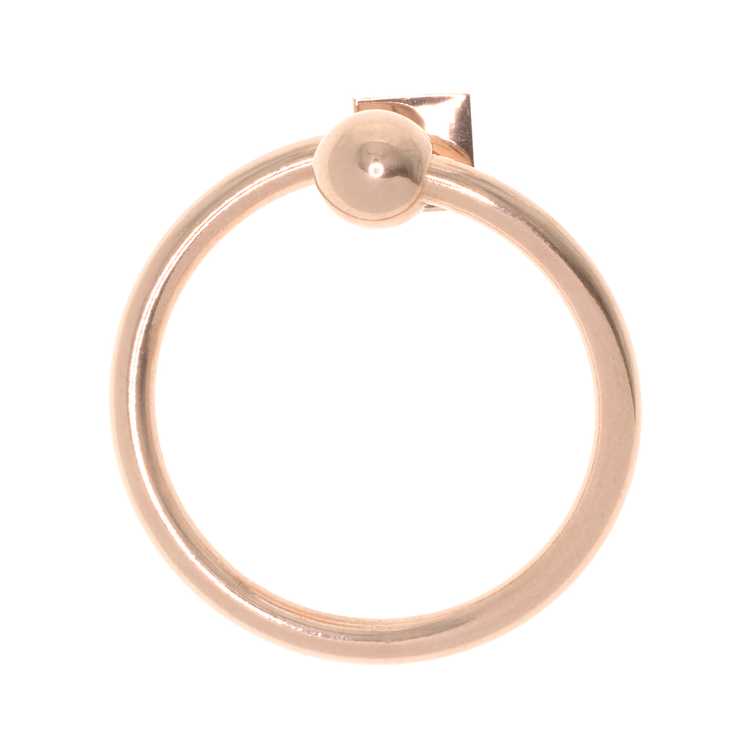 Rozé arany bevonatú vékony, henger alakú nemesacél gyűrű, a nyitott végein gömb és kocka dísszel (4010074ST96)