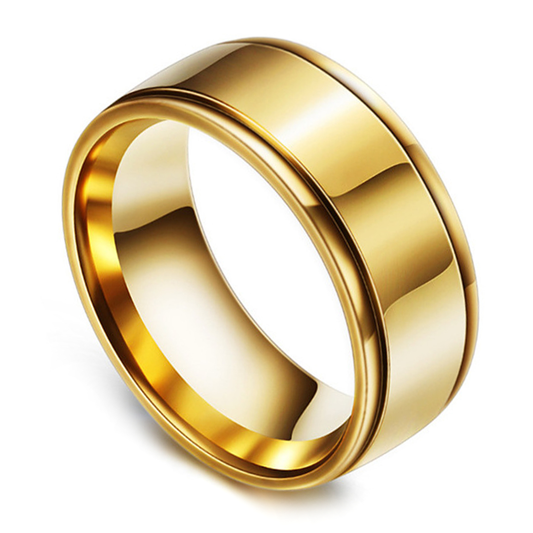 Arany bevonatú nemesacél gyűrű sima gravírozható felülettel, két oldali bemarással (4010075ST88)