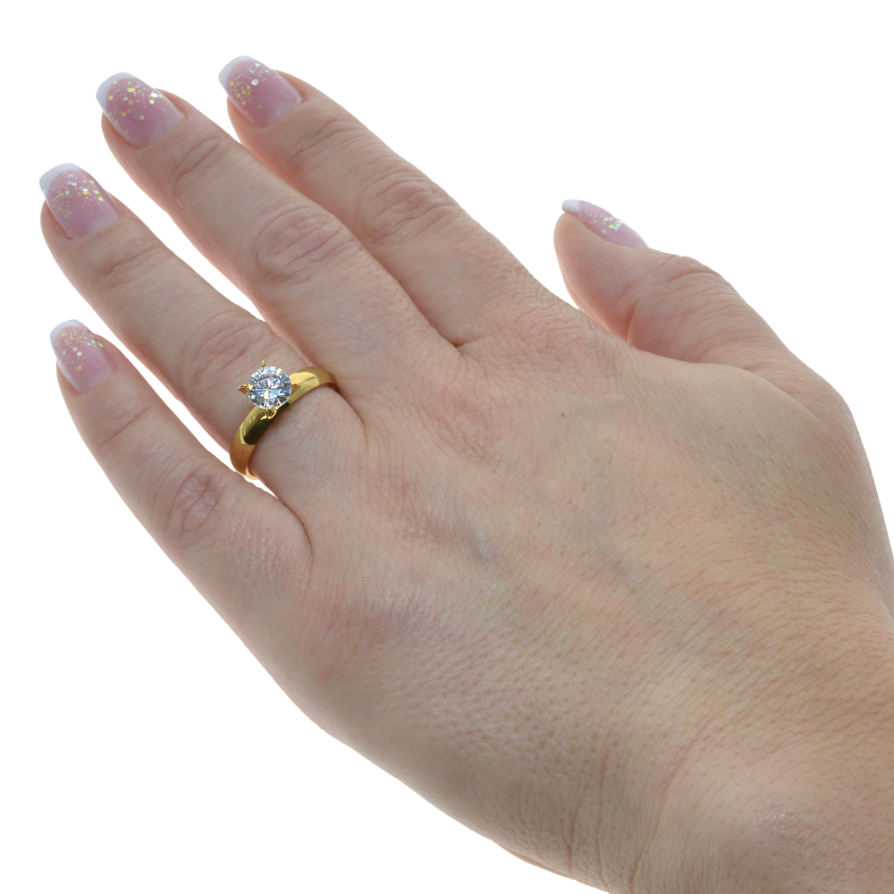 Szoliter nemesacél gyűrű arany bevonattal és kerek cirkónia drágakővel (4012005ST00)