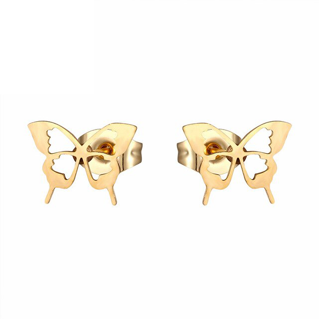 Bedugós pillangó formájú arany bevonatos nemesacél fülbevaló (4110128ST88)