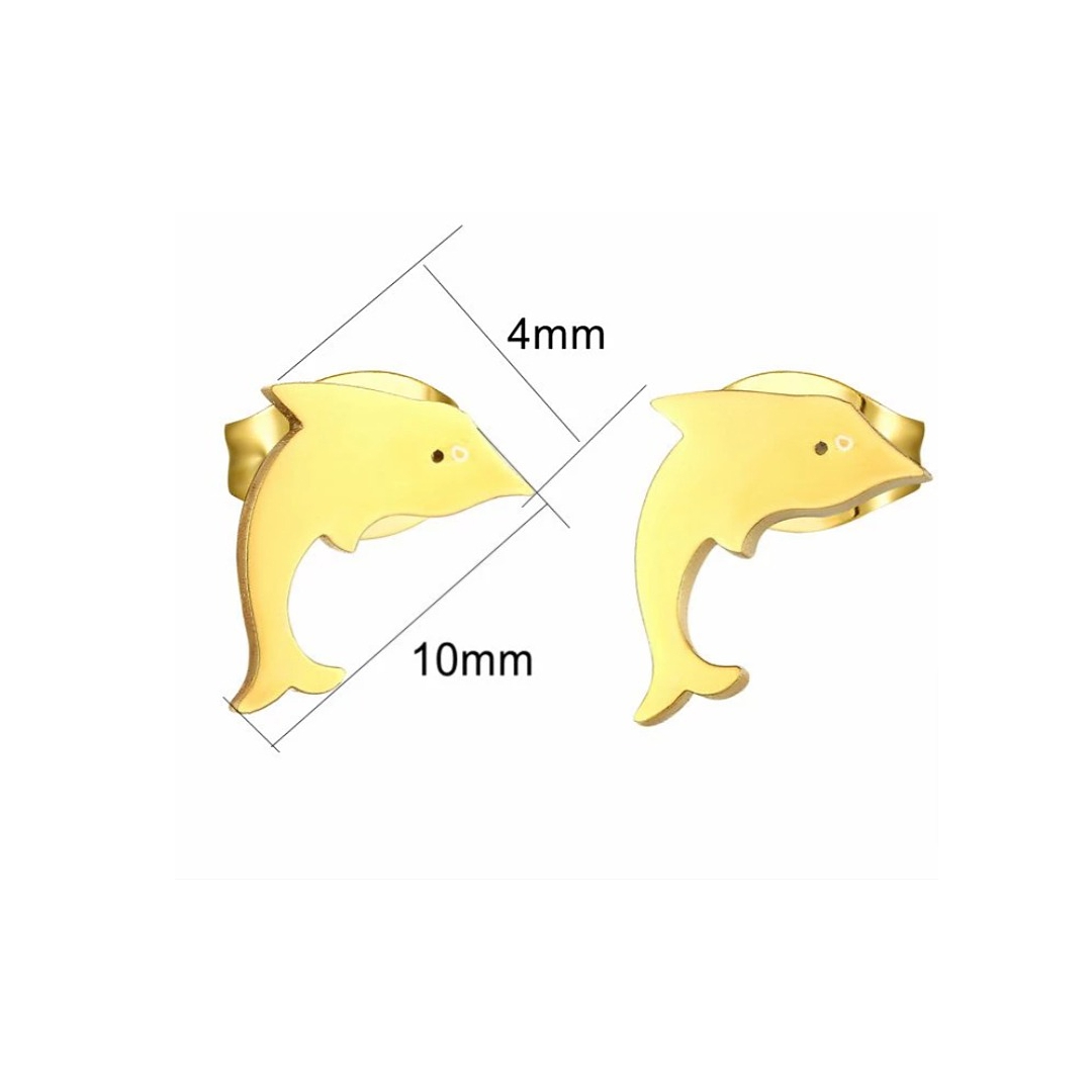 Bedugós delfin formájú arany bevonatú nemesacél fülbevaló (4110136ST88)