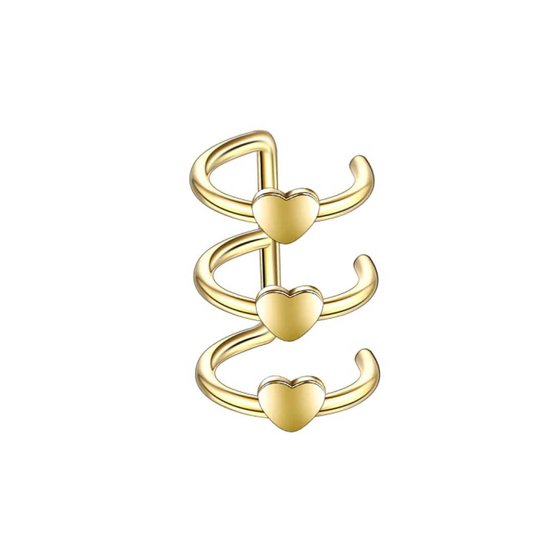 Háromsoros arany bevonatú nemesacél fülgyűrű szívecskékkel (4110142ST88)