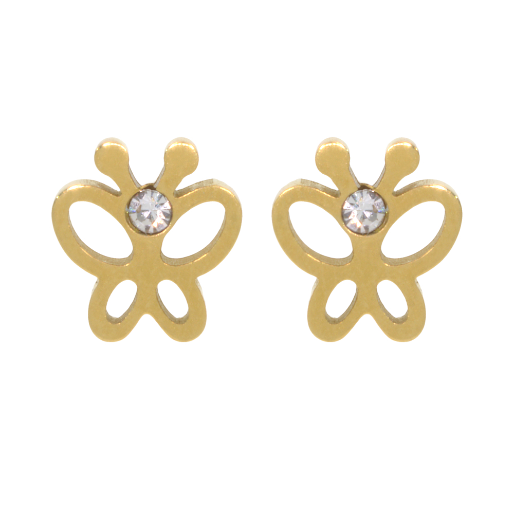 Pillangó alakú bedugós aranyozott nemesacél fülbevaló cirkon drágakővel (4112017ST88)