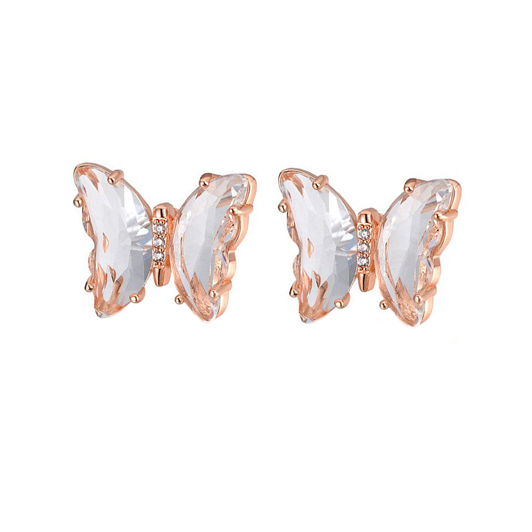 Pillangó formájú rozé arany bevonatú bedugós nemesacél fülbevaló gyönyörű cseh kristályokkal (4112033ST00)