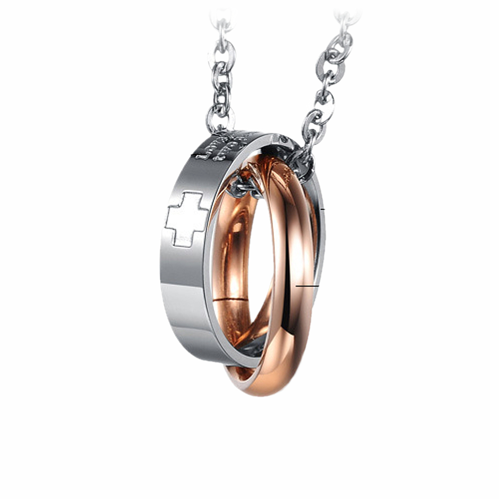 Nemesacél anker nyaklánc rozé arany bevonatú dupla gyűrű medállal (4310081ST96)