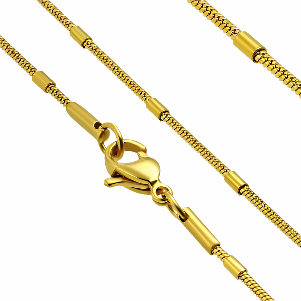 Arany bevonatú nemesacél kígyó nyaklánc hengeres pálca betétekkel - 1,5 mm (4310092ST88)