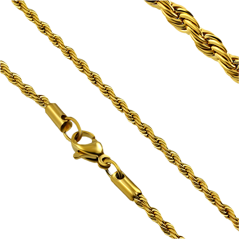 Arany bevonatú rope "kötél" típusú nemesacél nyaklánc - 2,5 mm (4310100ST88)