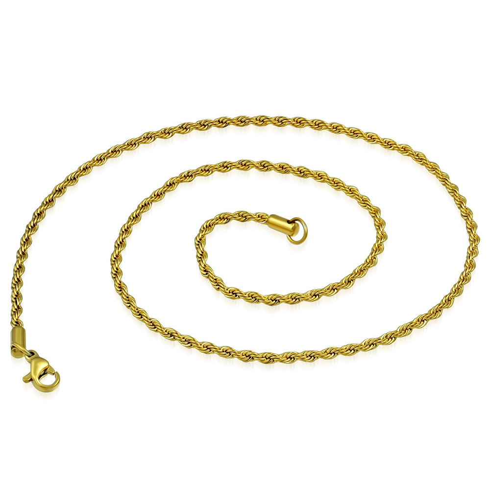 Arany bevonatú rope "kötél" típusú nemesacél nyaklánc - 2,5 mm (4310100ST88)