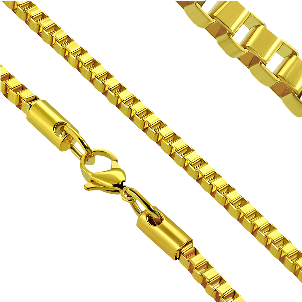 Arany bevonatú velencei kocka típusú nemesacél nyaklánc - 2 mm (4310111ST88)