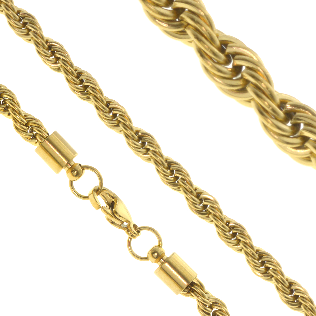 Arany bevonatú rope "kötél" típusú nemesacél nyaklánc - 5 mm (4310130ST88)