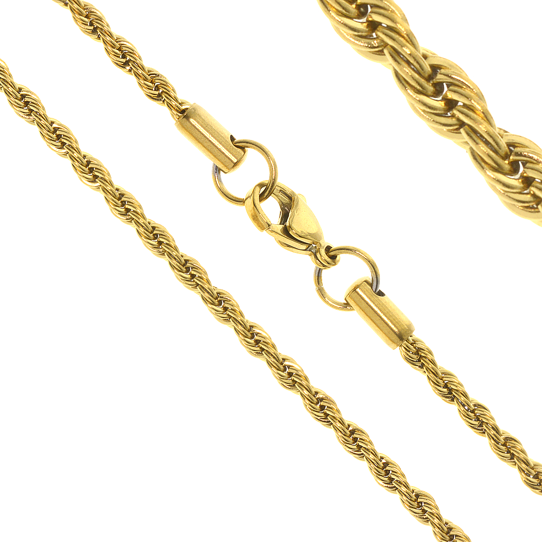 Arany bevonatú rope "kötél" típusú nemesacél nyaklánc (4310131ST88)