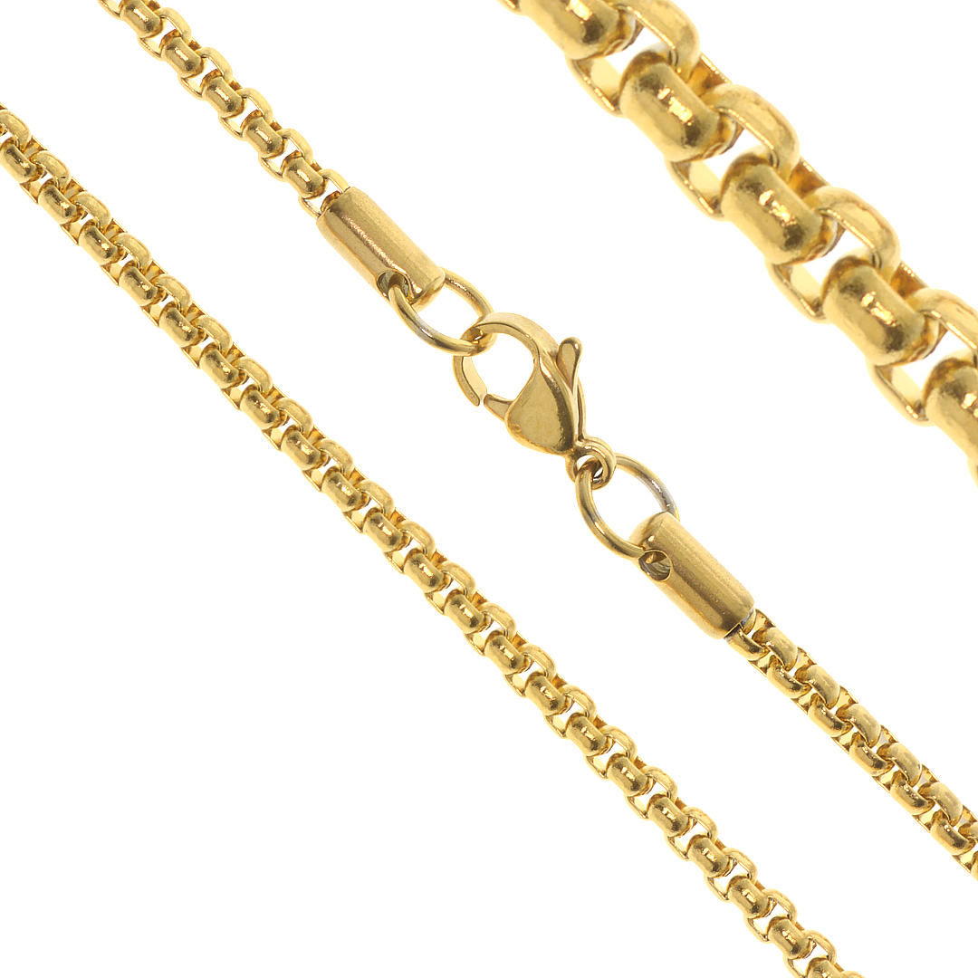 Arany bevonatú kerekített szemes velencei kocka nemesacél nyaklánc - 3 mm (4310132ST88)