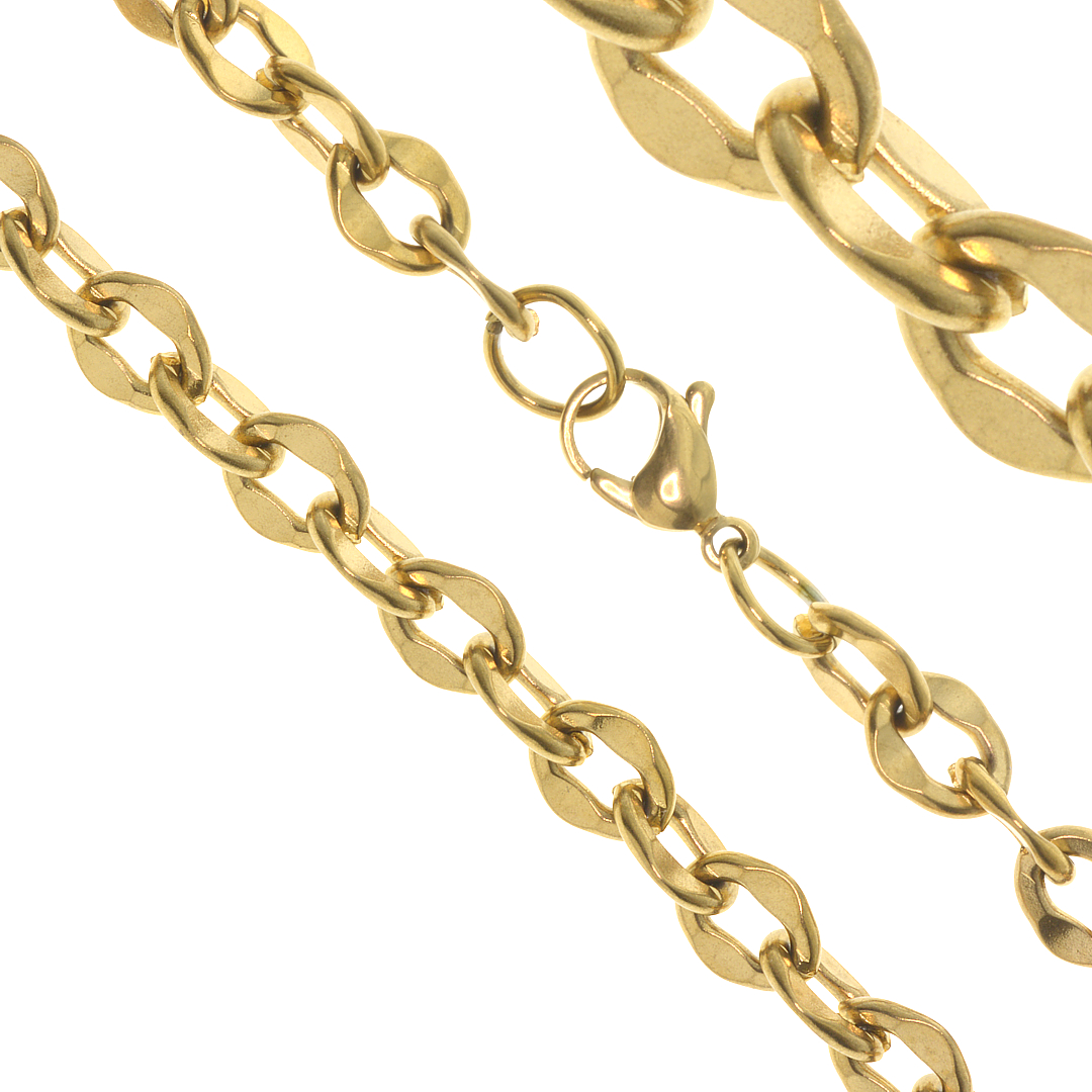 Arany bevonatú vastag, középen lapított szemes nemesacél anker nyaklánc - 7 mm (4310133ST88)