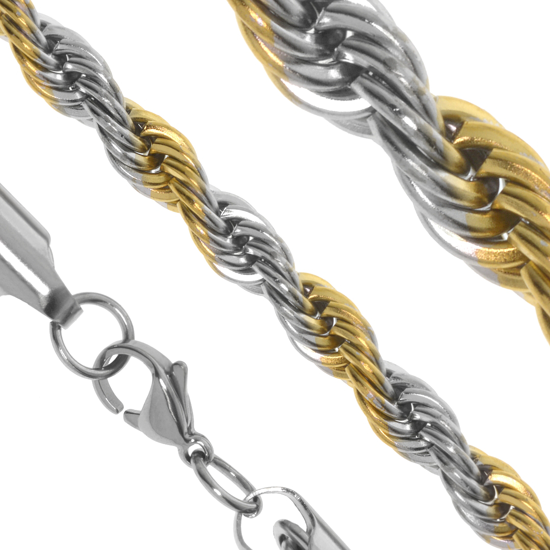 Részben arany bevonatú rope "kötél" típusú nemesacél nyaklánc (4310146ST88)