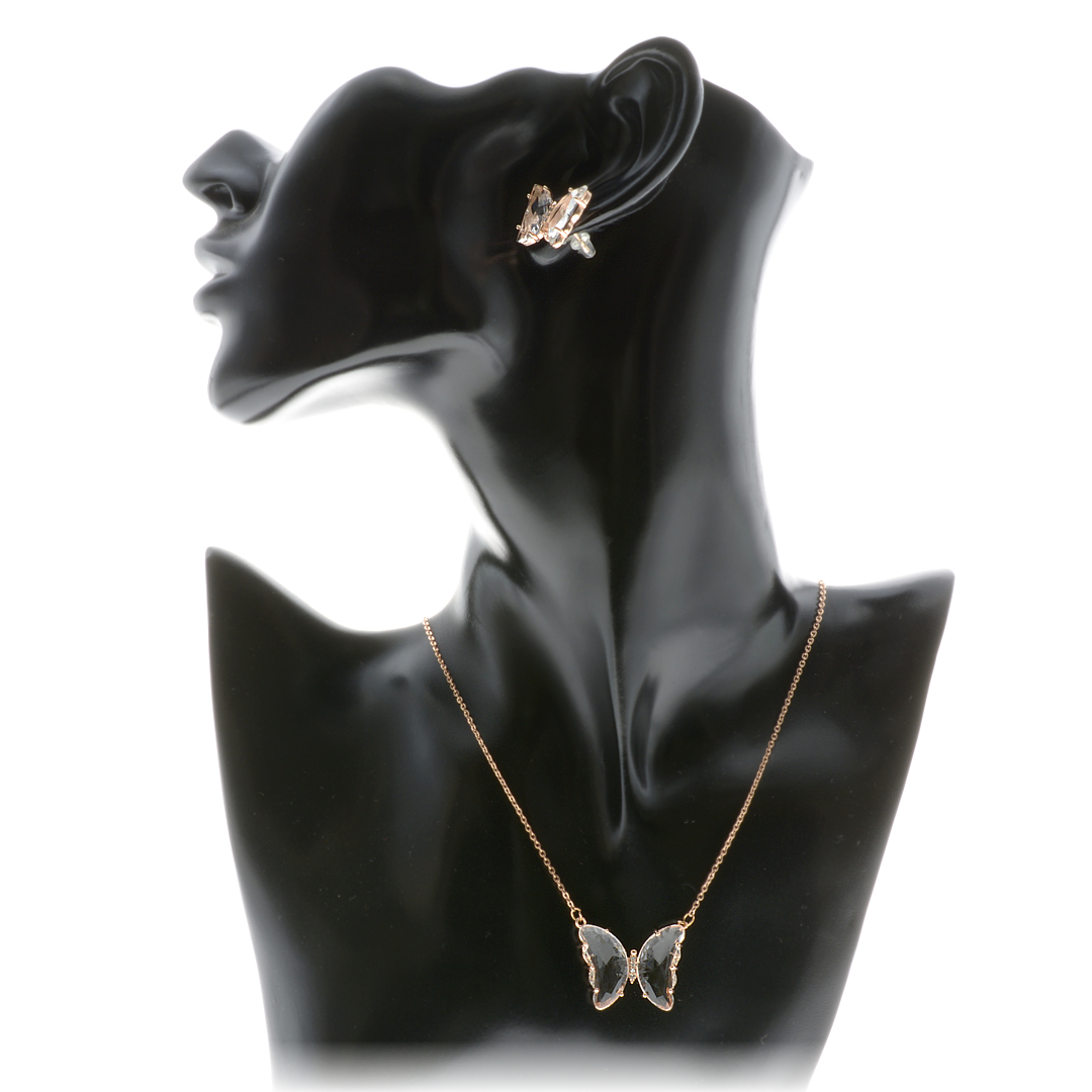 Rozé arany bevonatú nemesacél nyaklánc pillangó alakú medállal és gyönyörű osztrák kristályokkal (4312029ST96)
