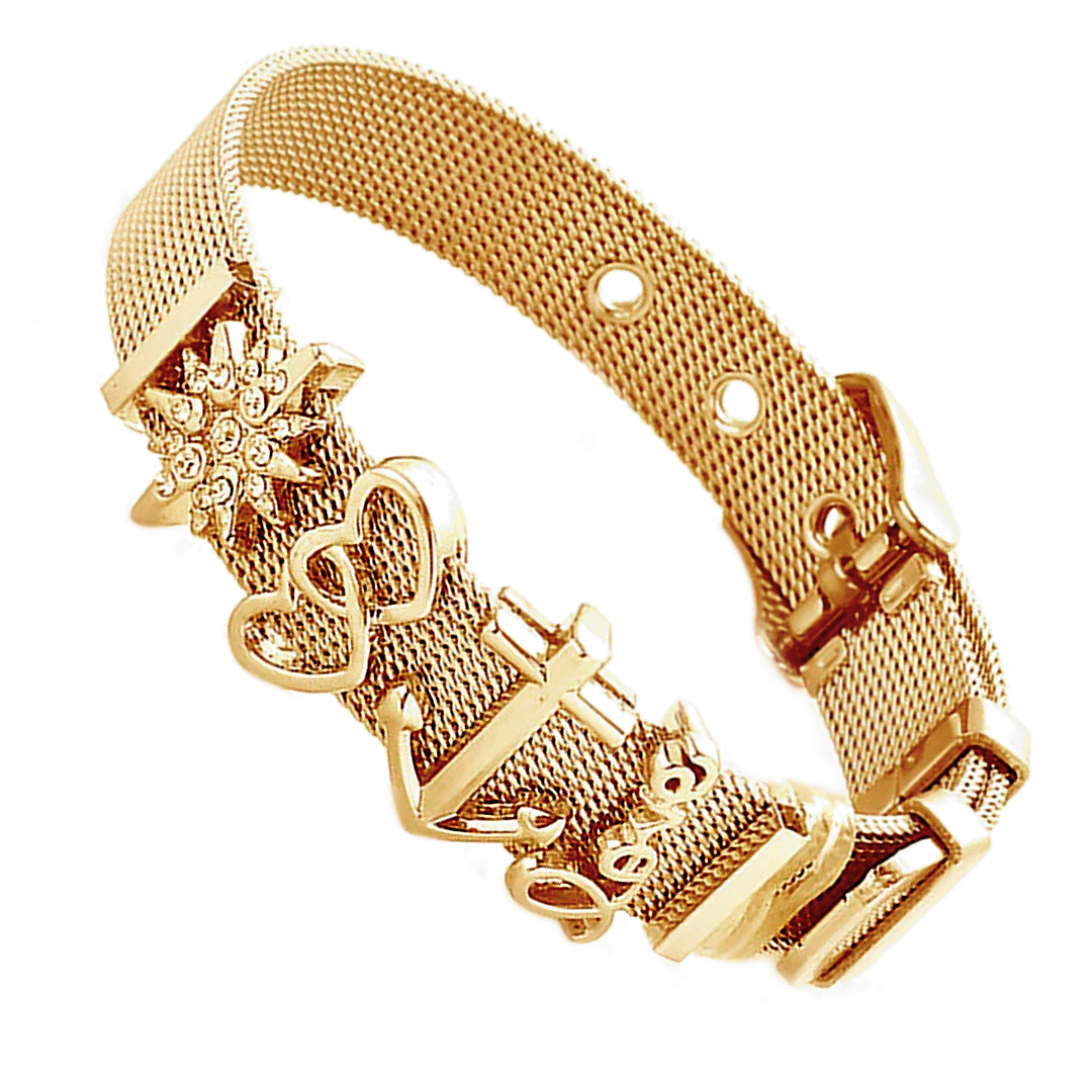 Arany bevonatú milánói lánc nemesacél karkötő cirkónia drágaköves charmokkal (4412030ST00)