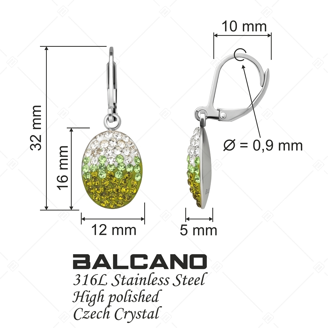 BALCANO - Oliva / Ovális nemesacél fülbevaló kristályokkal (E141004BC03)