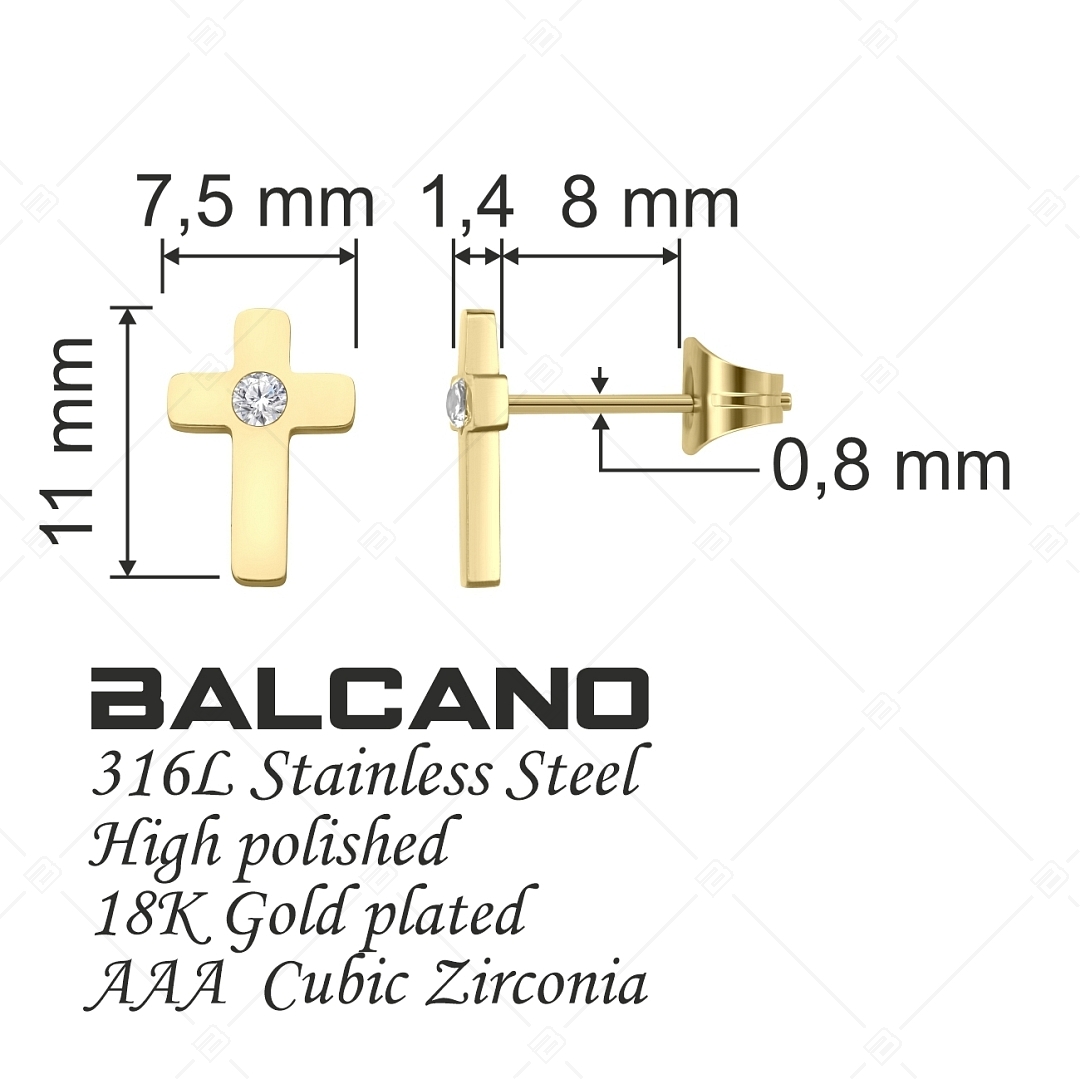 BALCANO - Piccolo Croce / Kereszt formájú bedugós fülbevaló cirkóniával (E141206BC88)