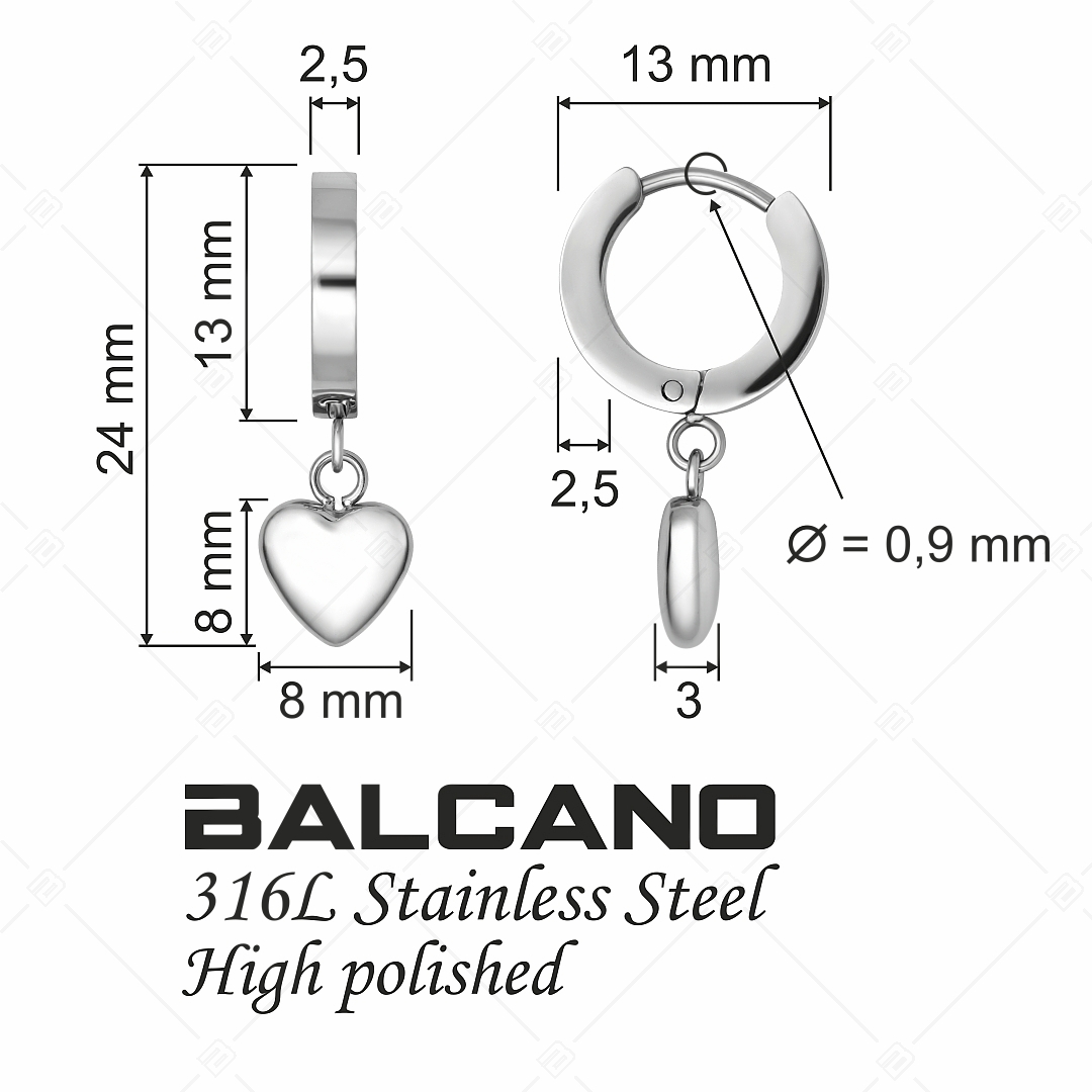 BALCANO - Valentina / Bepattintós karika fülbevaló csüngő szívvel (E141215BC97)
