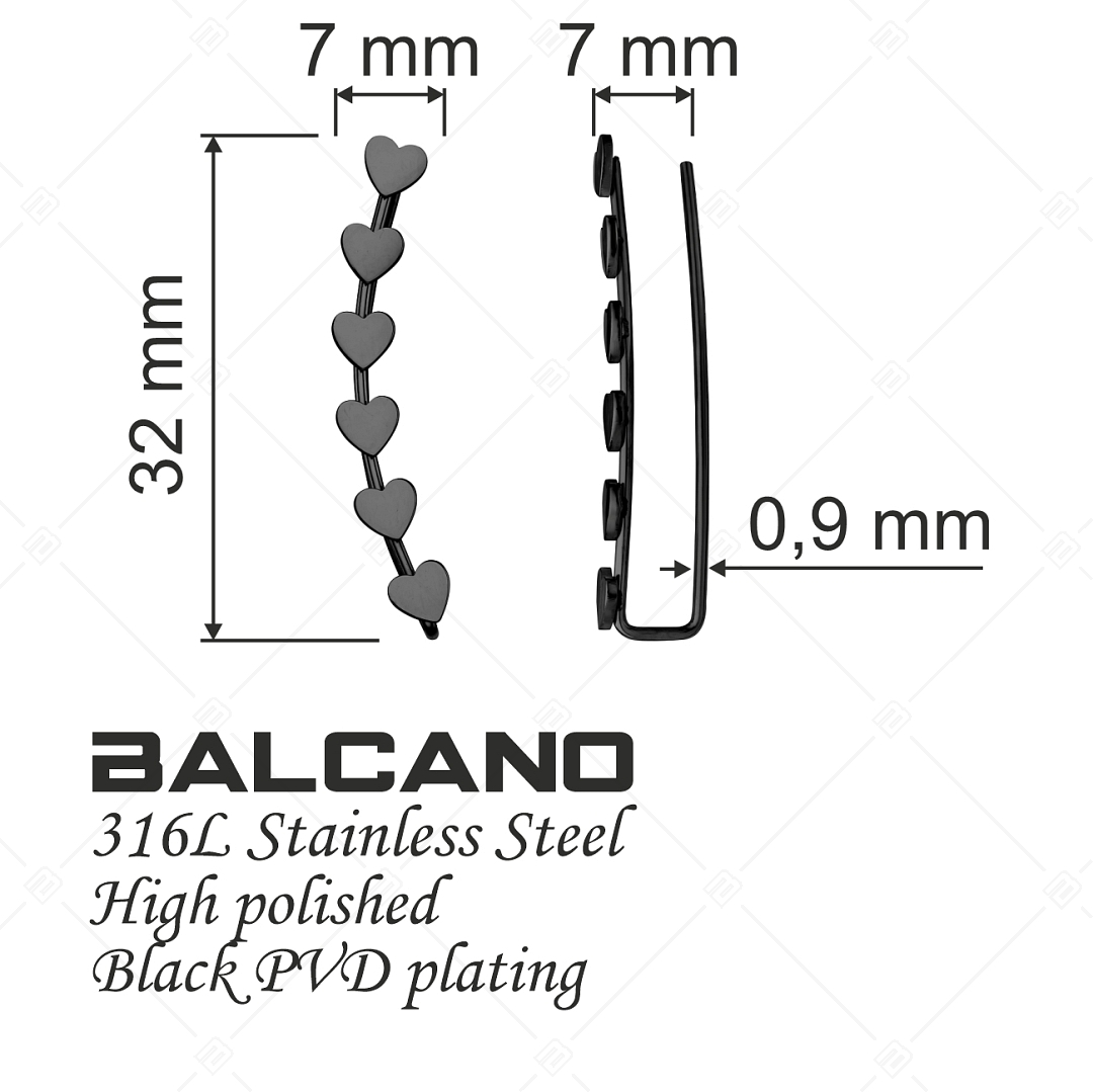 BALCANO - Lovers / Szívecskés fülre simuló fülbevaló  fekete PVD bevonattal (E141228BC11)