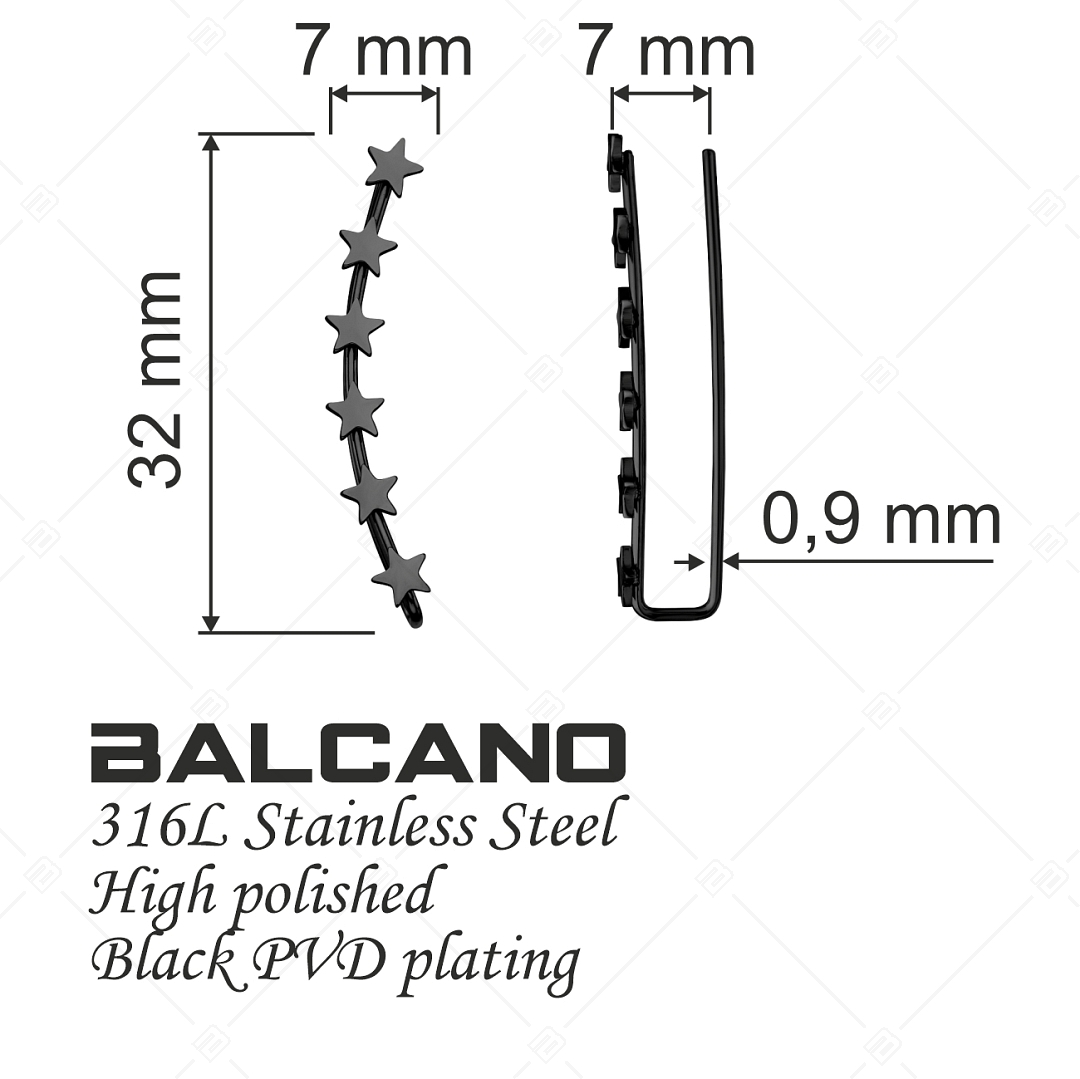 BALCANO - Lucente / Csillagos fülre simuló fülbevaló fekete PVD bevonattal (E141229BC11)