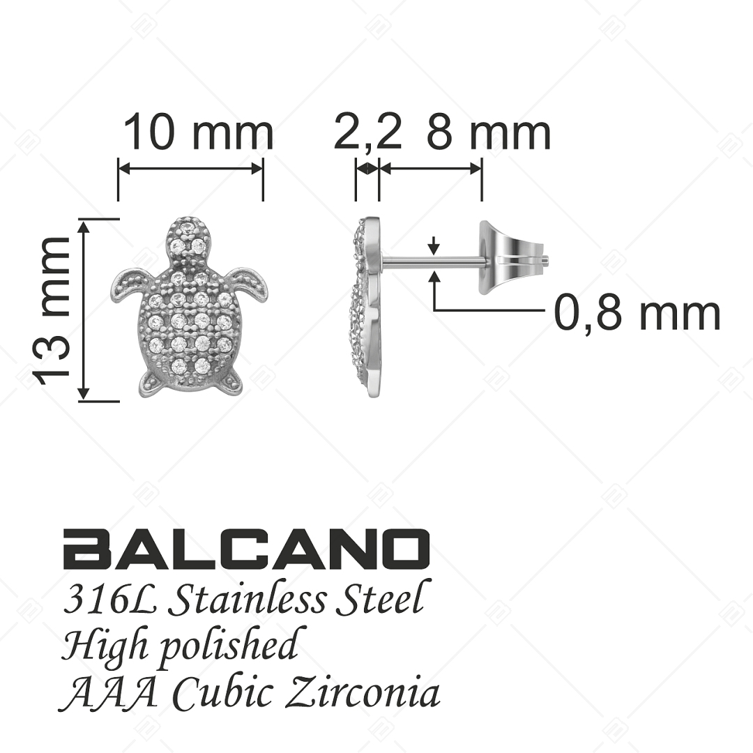 BALCANO - Turtle / Teknős alakú bedugós fülbevaló cirkóniával, magasfényű polírozással (E141240BC97)