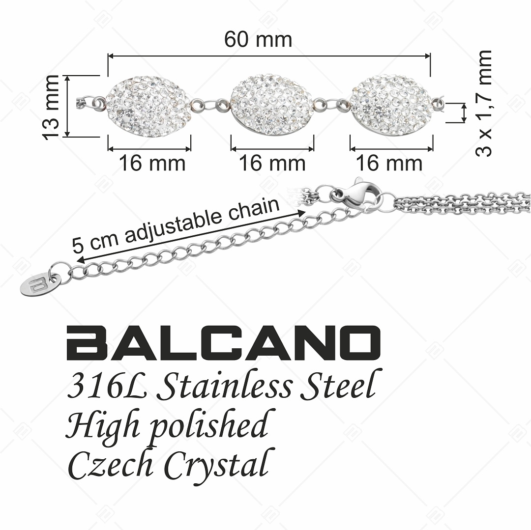 BALCANO - Oliva / Háromsoros nemesacél lánc karkötő ovális kristály charmokkal (E441004BC00)