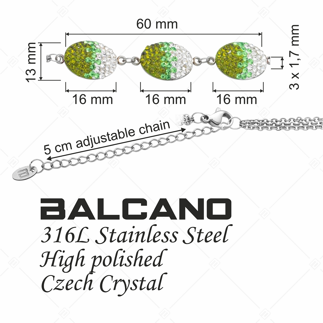BALCANO - Oliva / Háromsoros nemesacél lánc karkötő ovális kristály charmokkal (E441004BC03)