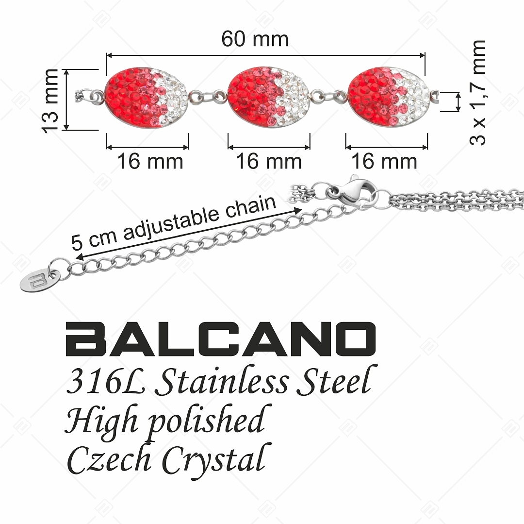 BALCANO - Oliva / Háromsoros nemesacél lánc karkötő ovális kristály charmokkal (E441004BC93)