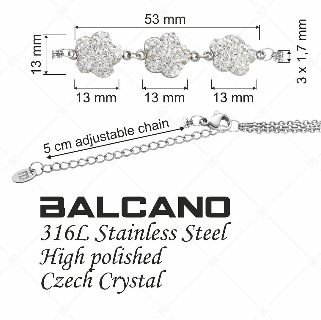 BALCANO - Fiore / Háromsoros nemesacél lánc karkötő virág formájú kristály charmokkal (E441006BC00)